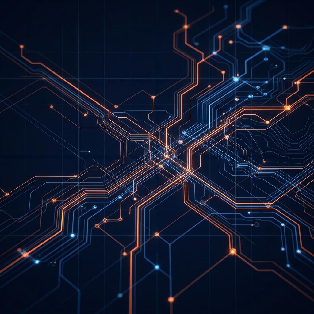 Abstract signal infrastructure visualization showing interconnected data paths