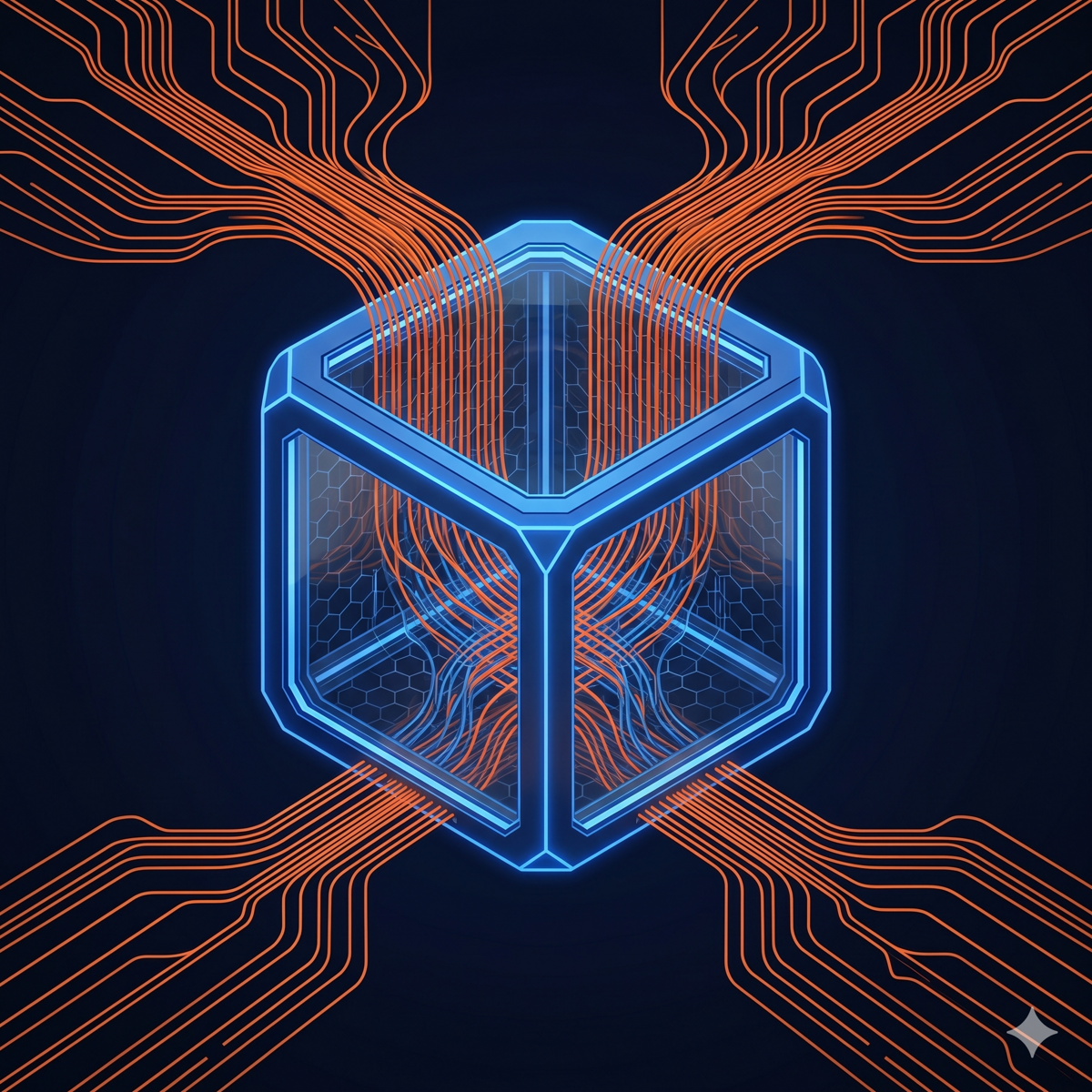 Identity Rail visualization — cleanroom vault with proprietary signal currency flowing through