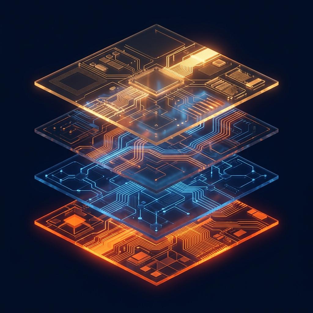 Layered infrastructure stack visualization showing signal capture, identity resolution, routing, and activation layers