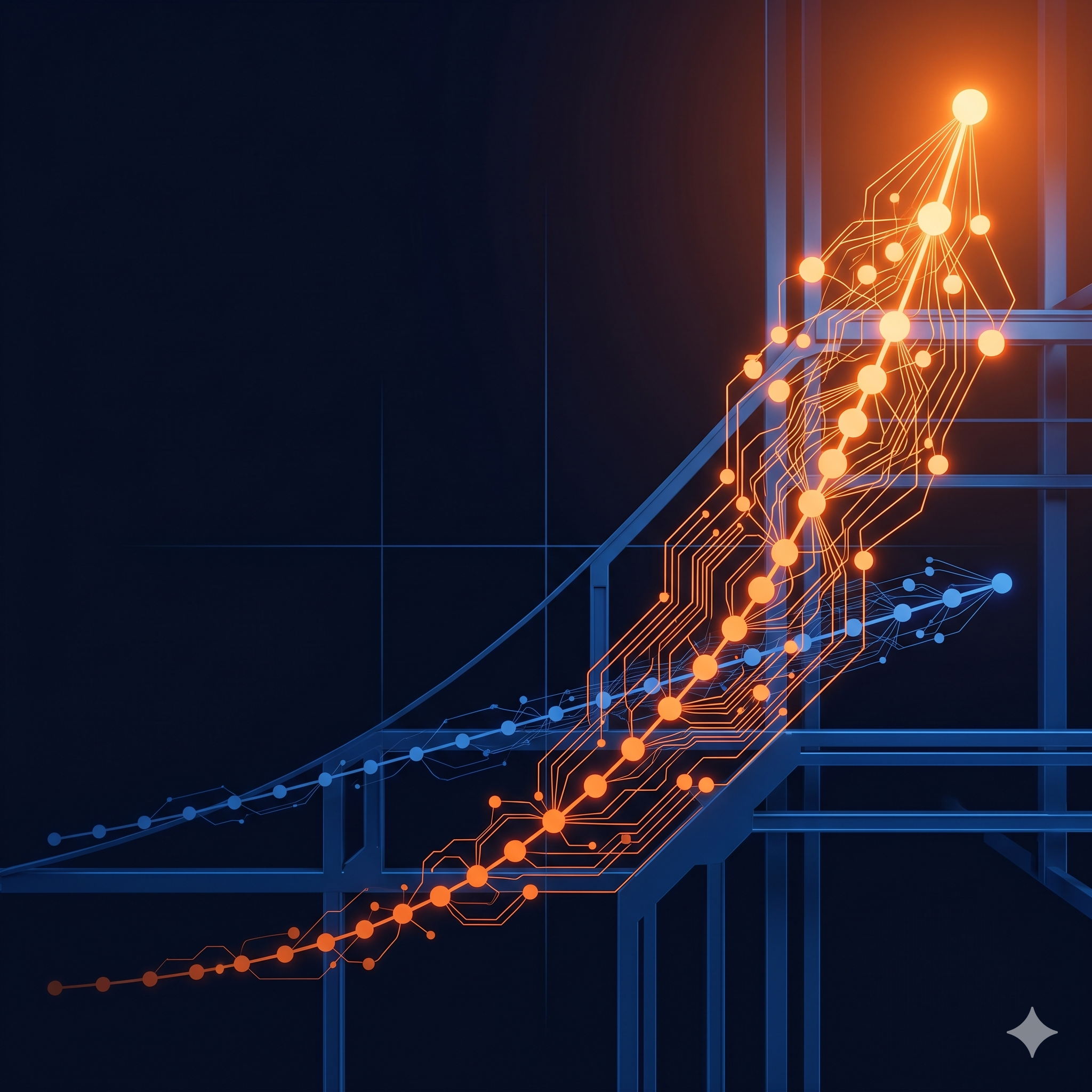 Exponential growth visualization — proprietary signal advantage compounding over time